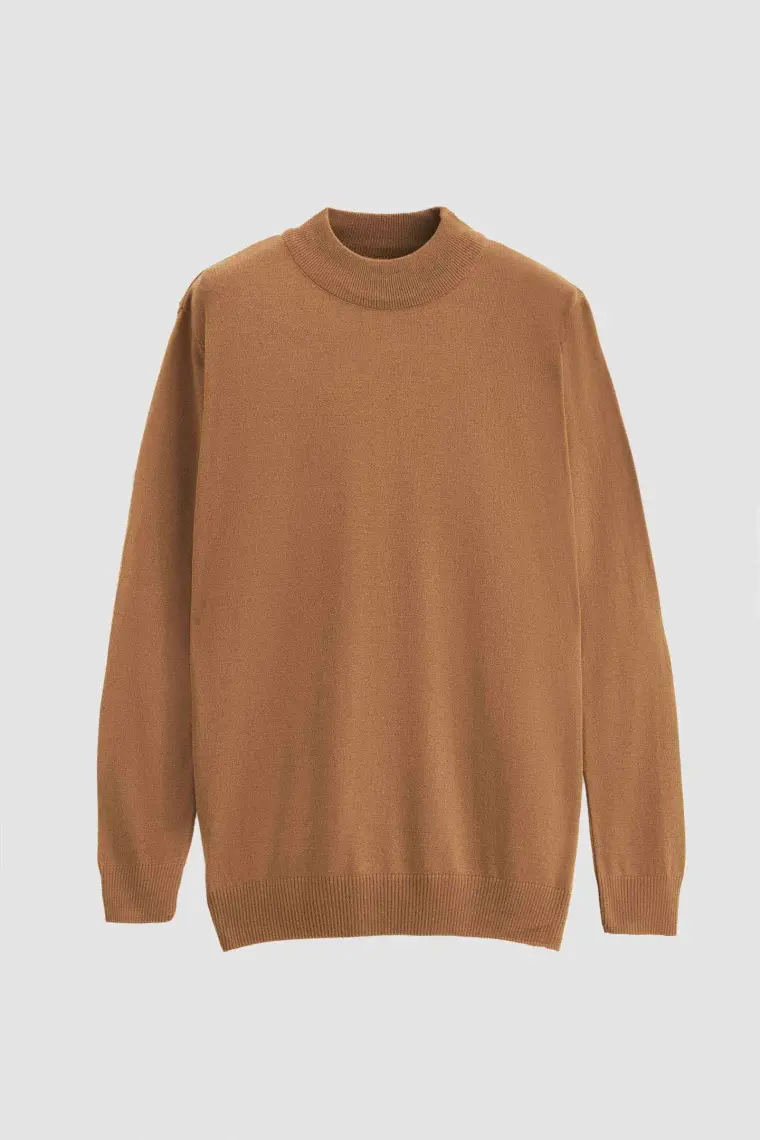 Regular Fit Camel Pamuk Karışımlı Yarım Balıkçı Triko Kazak 5HF06ORT16275