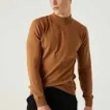 Regular Fit Camel Pamuk Karışımlı Yarım Balıkçı Triko Kazak 5HF06ORT16275