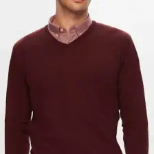 Regular Fit Bordo Düz V Yaka Triko Kazak 5HF06ORT12003