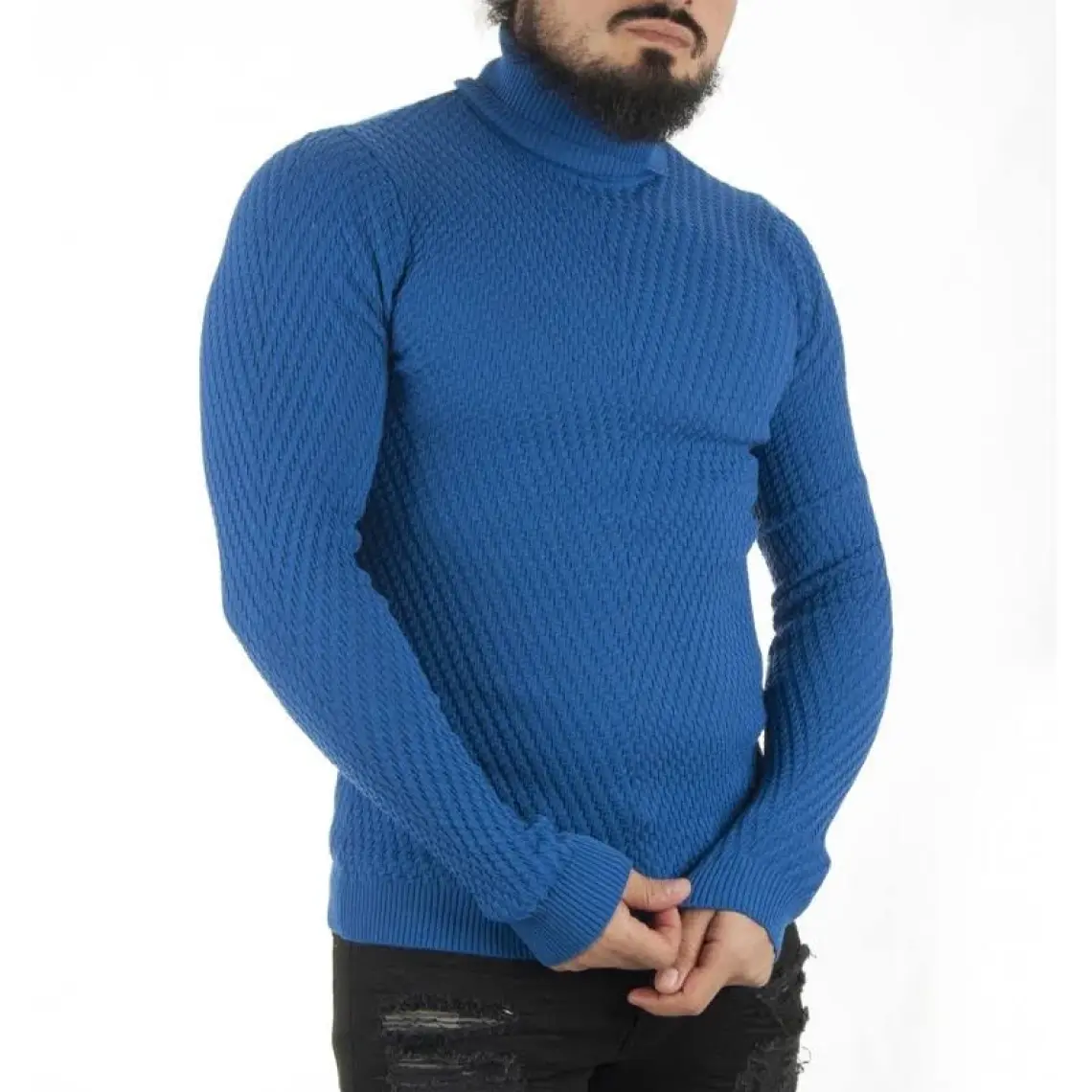 Deepsea Erkek Beyaz Standart Fit Balıkçı Yaka Düz Kazak 2002292
