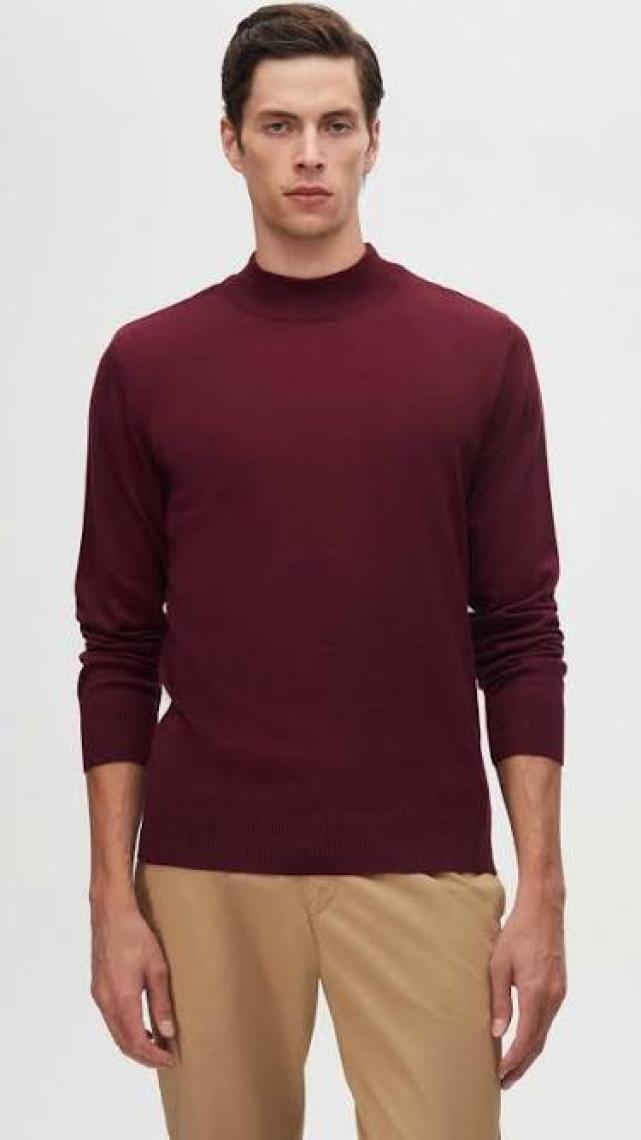 Regular Fit Bordo Pamuk Karışımlı Yarım Balıkçı Triko Kazak 5HF06ORT16275
