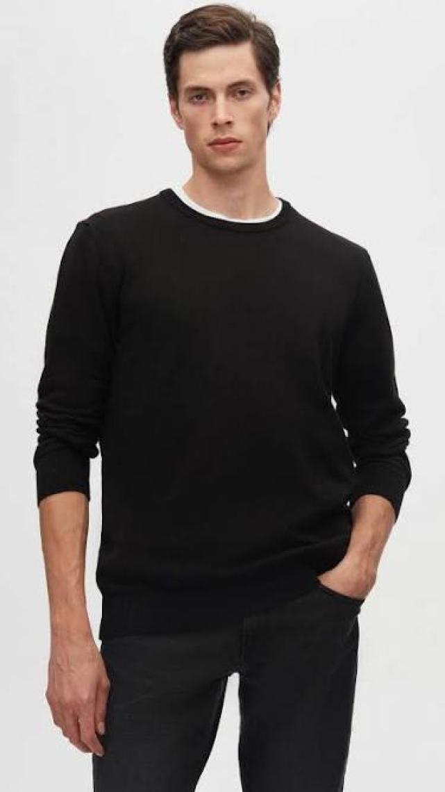 Regular Fit Siyah Pamuk Karışımlı Triko Kazak 5HF06ORT12004