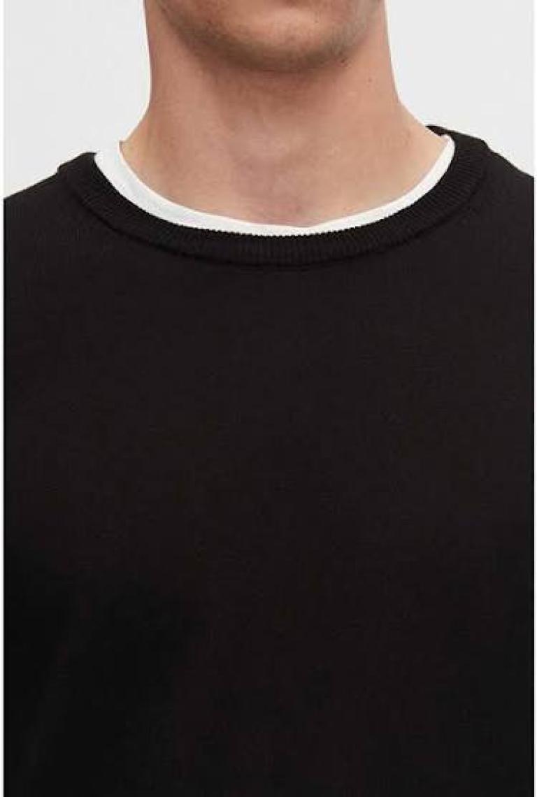 Regular Fit Siyah Pamuk Karışımlı Triko Kazak 5HF06ORT12004