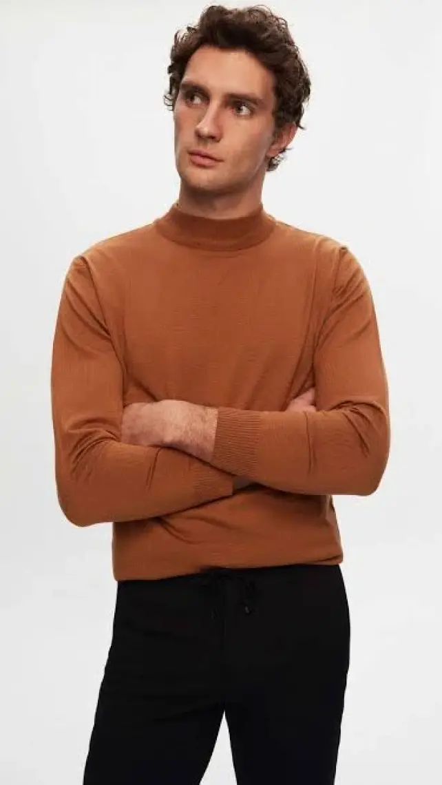 D'S Damat Regular Fit Camel Pamuk Karışımlı Yarım Balıkçı Triko Kazak 5HF06ORT16275