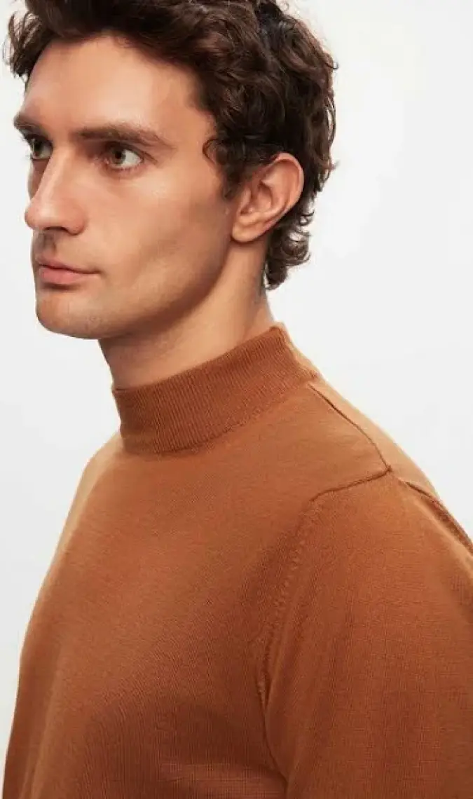 D'S Damat Regular Fit Camel Pamuk Karışımlı Yarım Balıkçı Triko Kazak 5HF06ORT16275