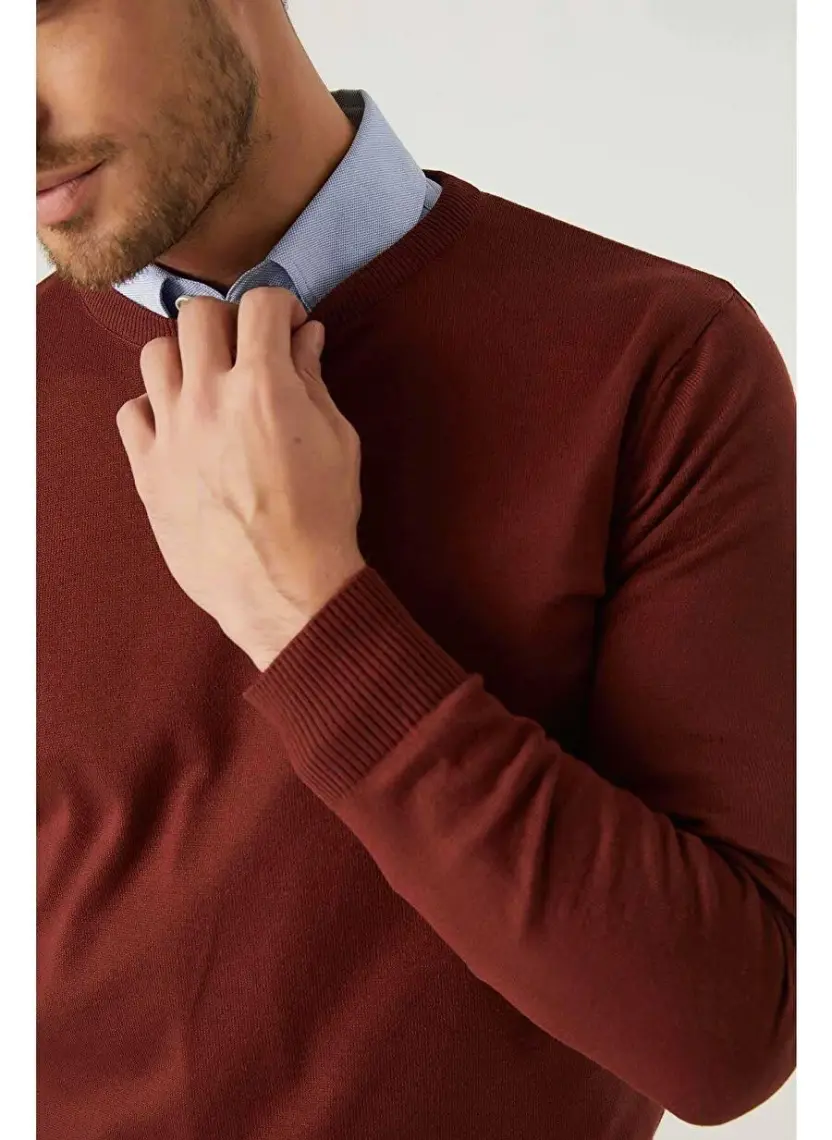 Regular Fit Kiremit Pamuk Karışımlı Triko Kazak 5HF06ORT12004