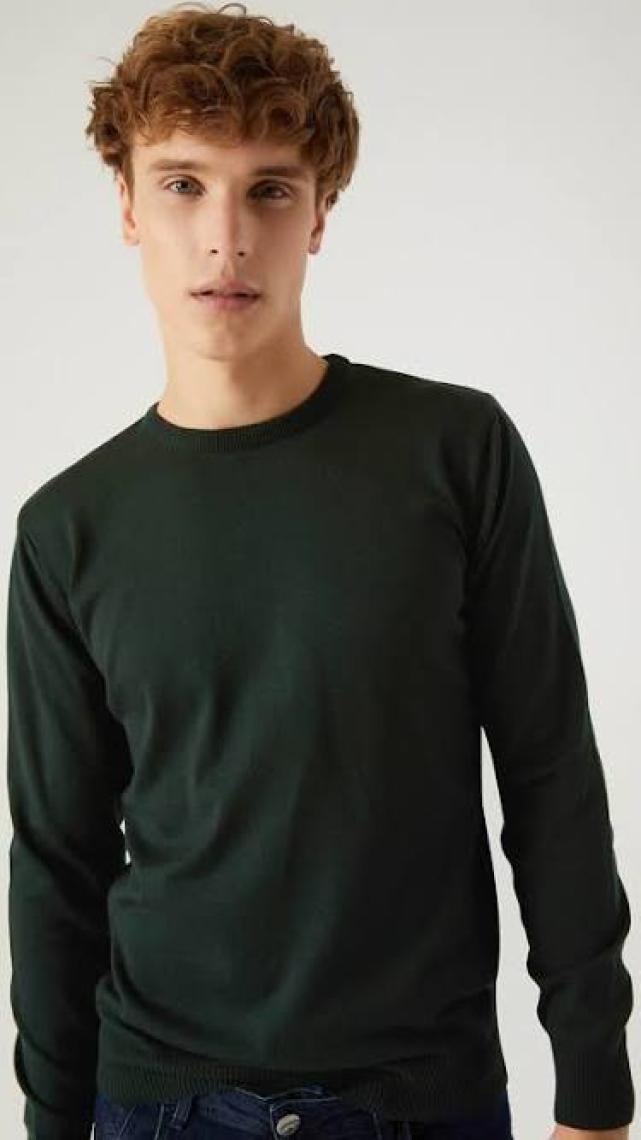 Regular Fit Haki Pamuk Karışımlı Triko Kazak 5HF06ORT12004