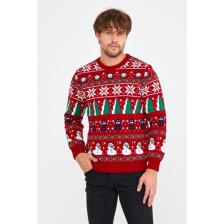 Cool Tarz Kırmızı-Yeşil Erkek Christmas Yılbaşı Kazağı