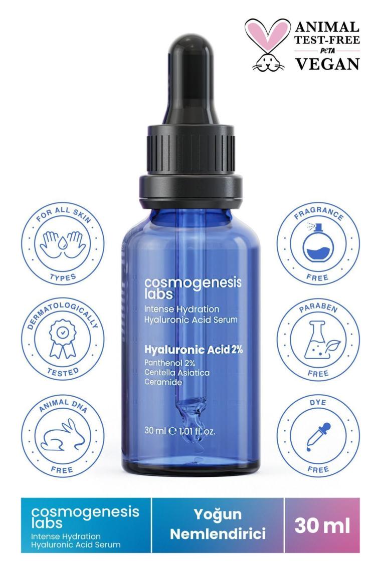 Yoğun Nemlendirici Hyaluronik Asit Cilt Serumu 30ml Vegan Kırışıklık Karşıtı (%2 Hyaluronic Acid)