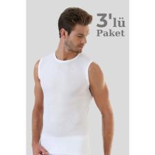 3'lü Paket Beyaz Kolsuz Erkek Atlet Yuvarlak Yaka Sıfır Kol Tişört %100 Pamuklu