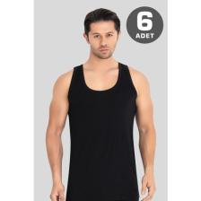 6'lı Paket Siyah Erkek Atlet %100 Pamuklu Penye, Nefes Alabilir İç Giyim