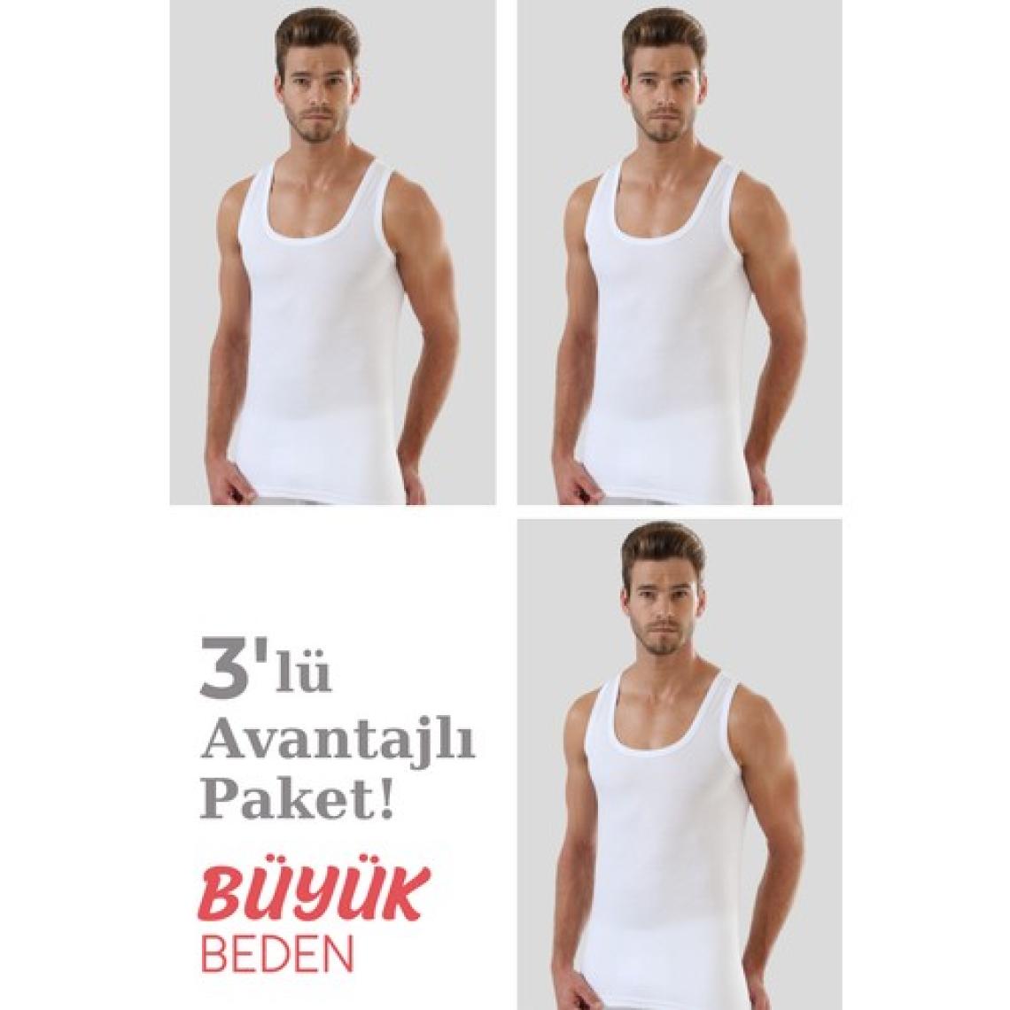 Arma Yıldız Beyaz 3'lü Paket Erkek Büyük Beden Atlet %100 Pamuk