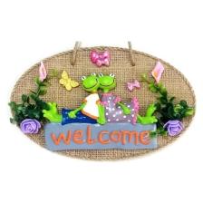 Constrall Yeşil Sevimli Kurbağa Çift Welcome Yazılı Kelebekli Kapı Süsü