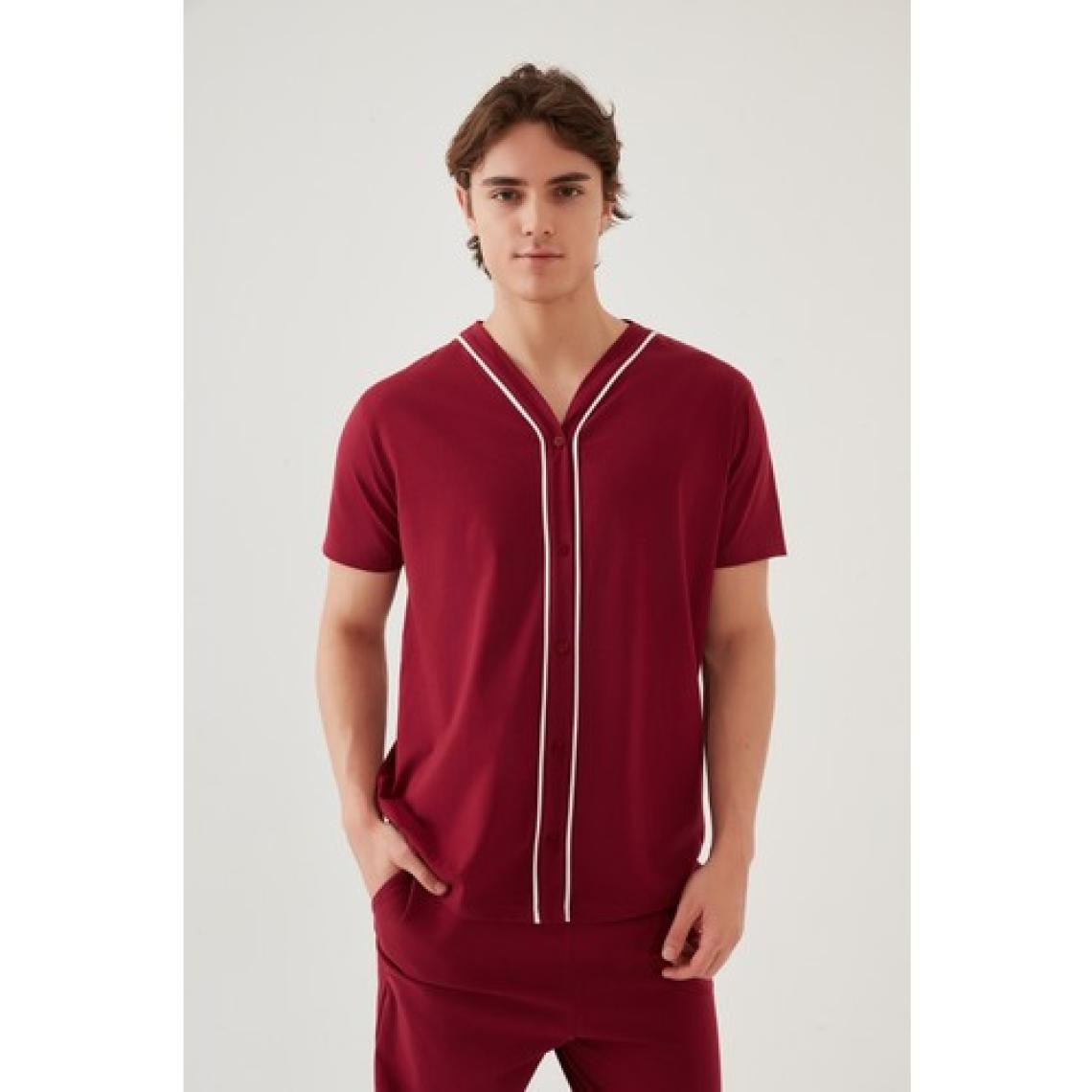 Koza İç Giyim Erkek Kısa Kollu Pamuklu Gömlek Yaka Düğmeli Biyeli Pijama Takımı