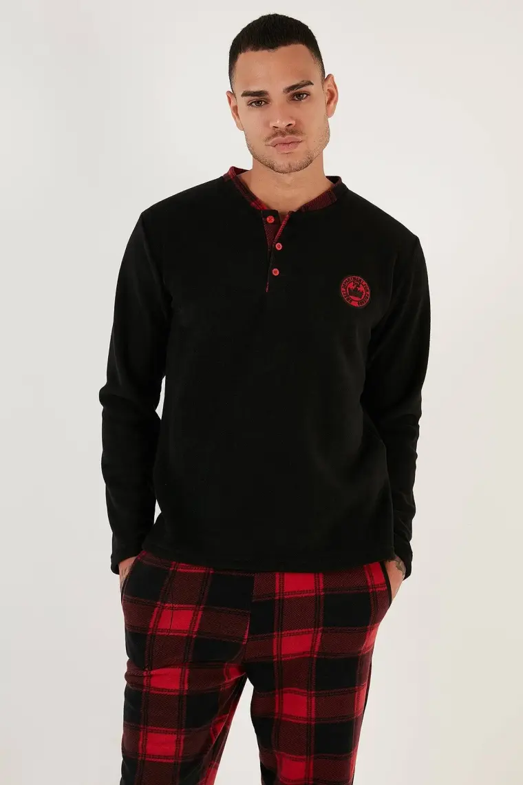 Buratti Ekose Regular Fit Bisiklet Yaka Kışlık Polar Pijama Takımı Erkek Pijama Takımı 609610013W4