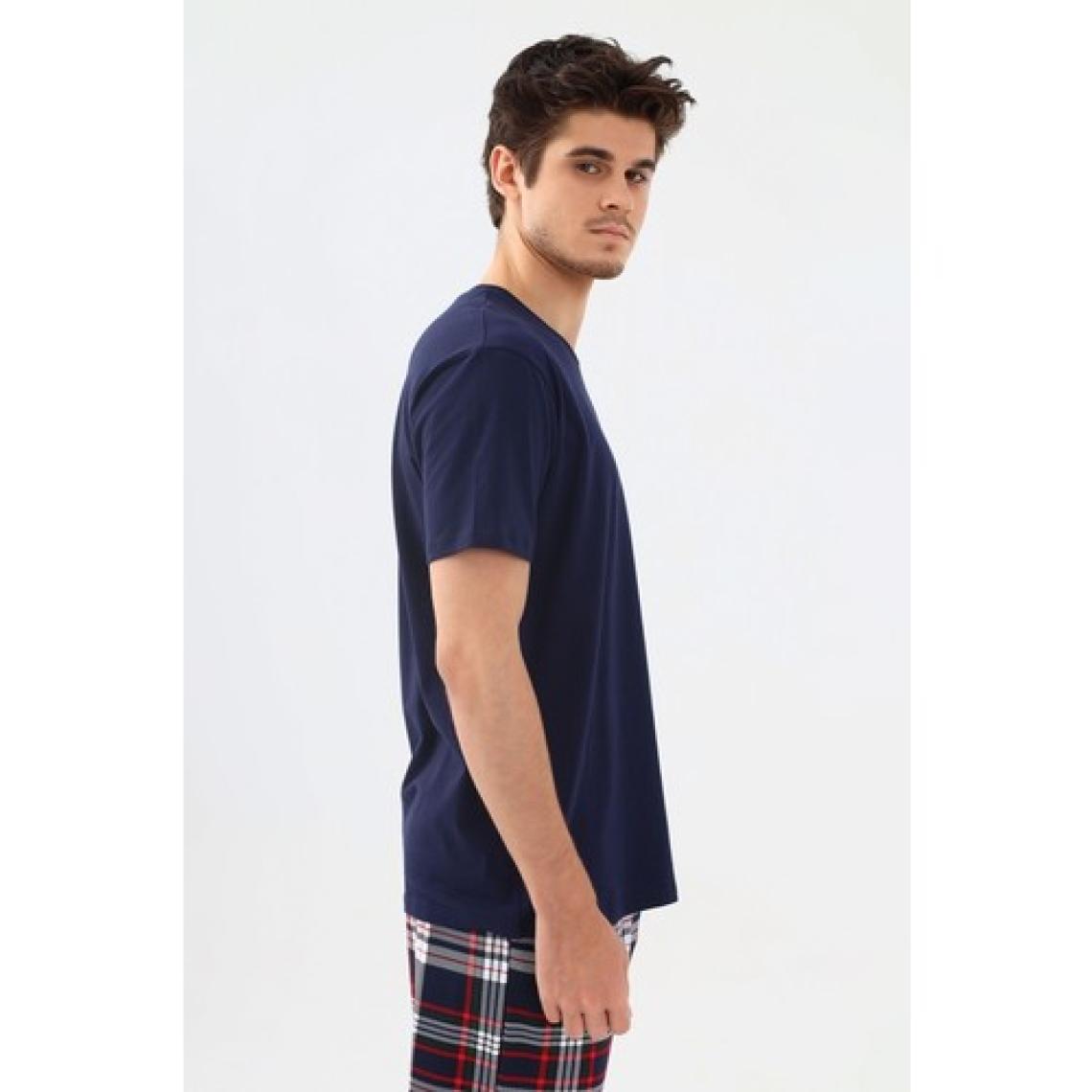 Erkek Kısa Kollu Ekose Desenli Pamuklu Pijama Takımı