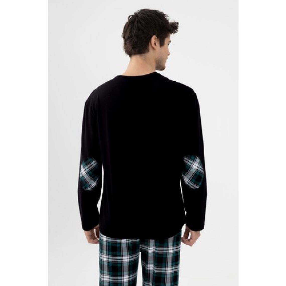 Erkek Pamuklu Uzun Kollu Yamalı Ekose Desenli Pijama Takımı