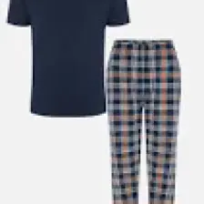 Erkek Kısa Kollu Ekose Desenli Pamuklu Pijama Takımı