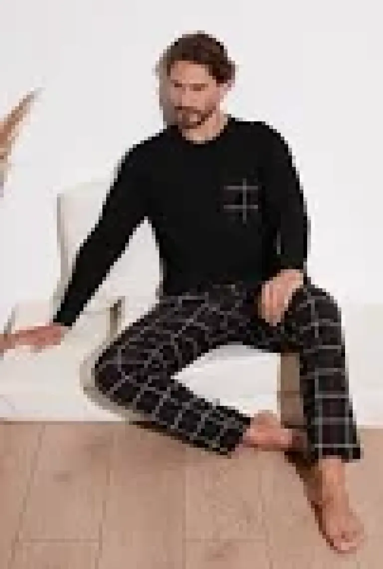 Buratti Ekoseli Cepli Beli Lastikli % 100 Pamuk Regular Fit Pijama Takımı Erkek Pijama Takımı 6572001