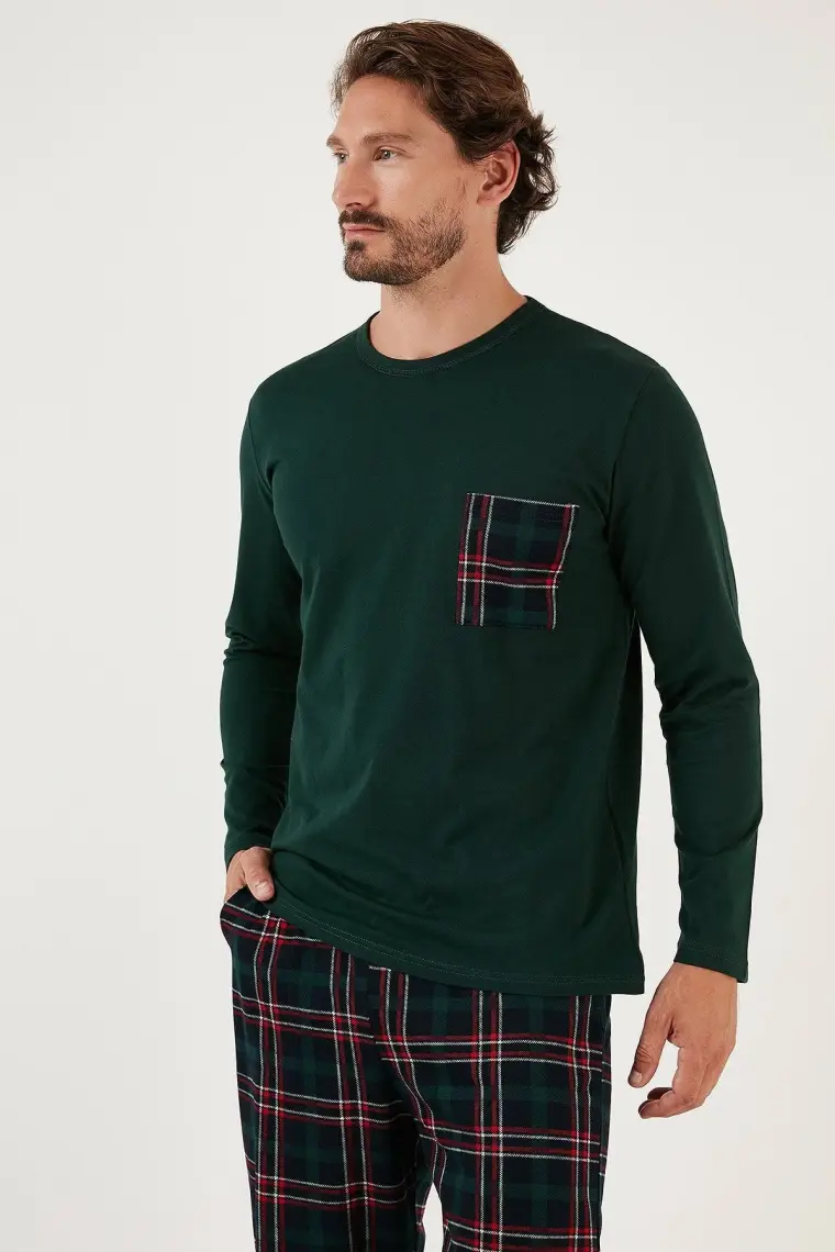 Buratti Ekoseli Cepli Beli Lastikli % 100 Pamuk Regular Fit Pijama Takımı Erkek Pijama Takımı 6572001