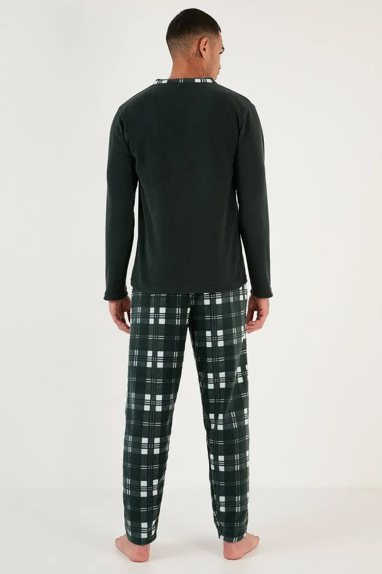 Buratti Ekoseli Regular Fit Düğmeli Bisiklet Yaka Kışlık Polar Pijama Takımı Erkek Pijama Takımı 60961002