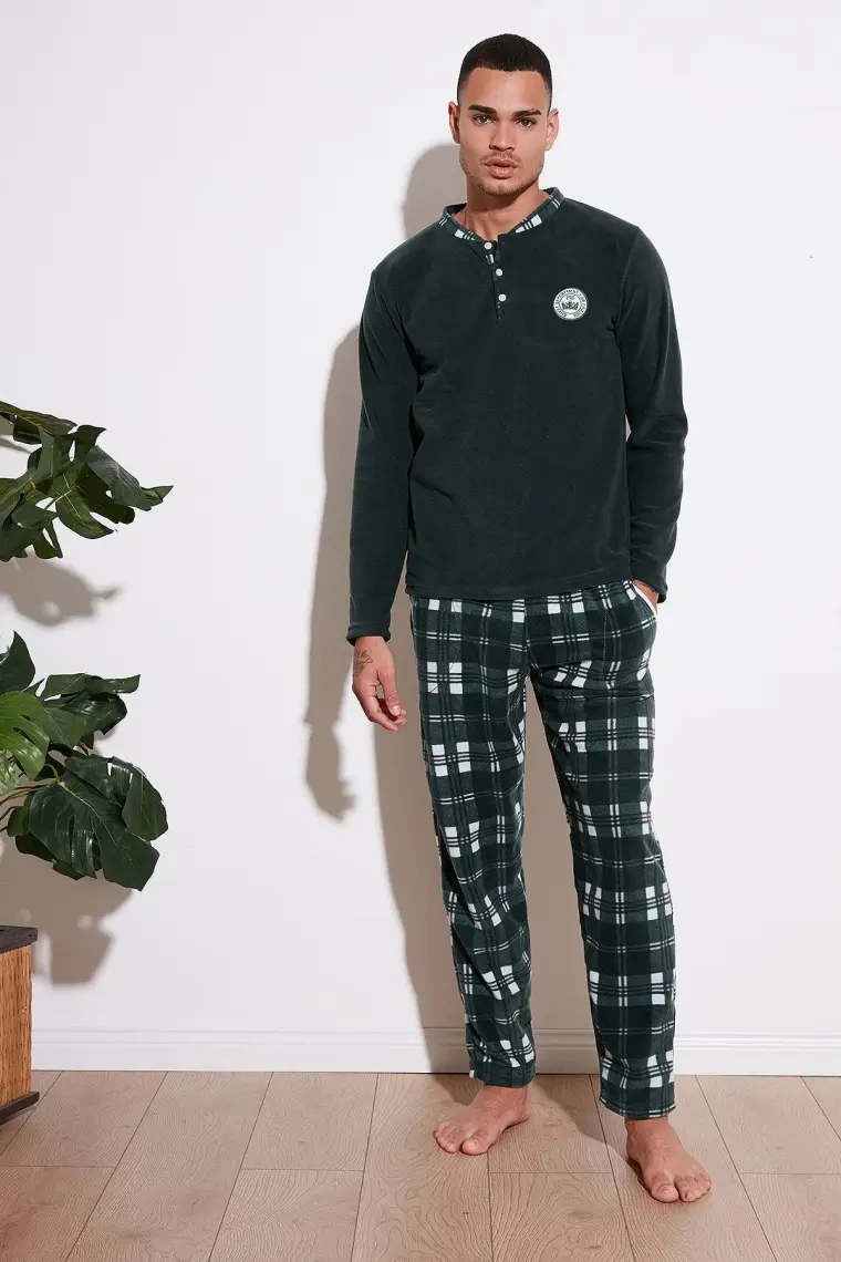 Buratti Ekoseli Regular Fit Düğmeli Bisiklet Yaka Kışlık Polar Pijama Takımı Erkek Pijama Takımı 60961002