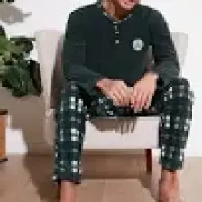 Buratti Ekoseli Regular Fit Düğmeli Bisiklet Yaka Kışlık Polar Pijama Takımı Erkek Pijama Takımı 60961002