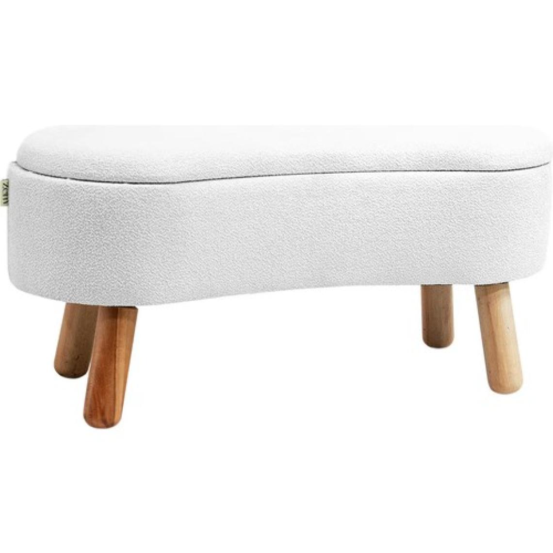 Zem Scala Sandıklı Bohem Ahşap Ayaklı Puf/Bench, Kırık Beyaz