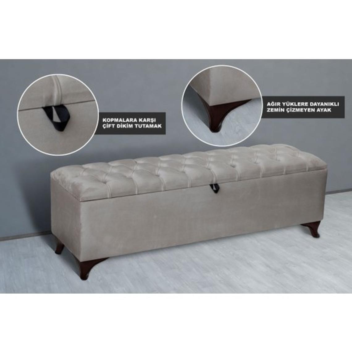 Gazzini Furniture Vetra Chester Model Krem Sandıklı Puf - Kapitoneli Model 140cm Sandıklı Bench