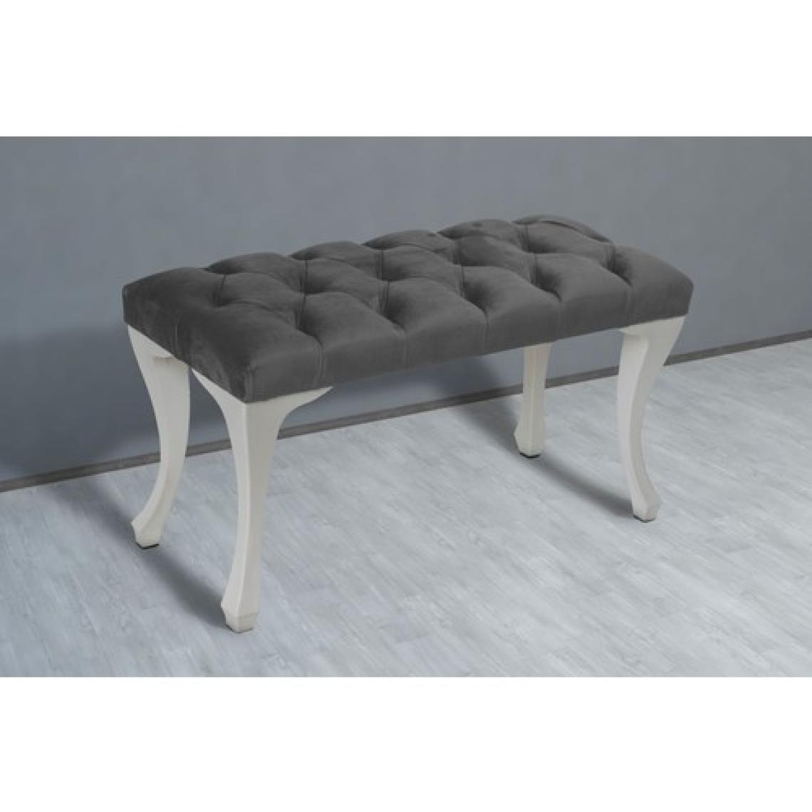 Gazzini Furniture Classic Chester Model Kapitoneli Açık Gri Puf - Beyaz Ayak