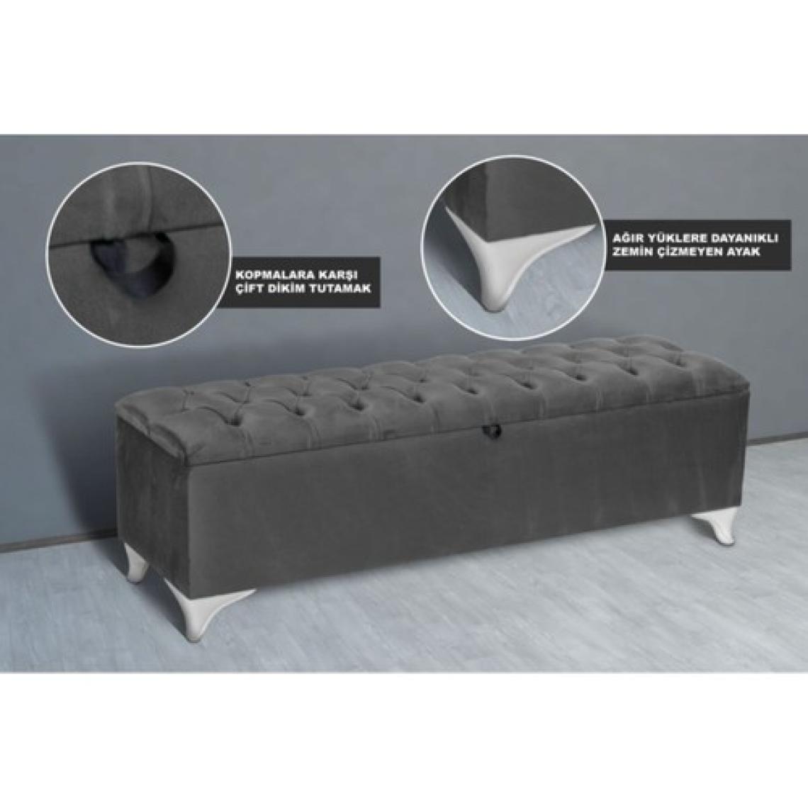 Gazzini Furniture Vetra Chester Model Gri Sandıklı Puf - Kapitoneli Model 140cm Sandıklı Bench