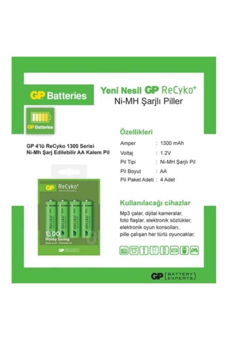 GP Recyko 1300 AA Ni-Mh 1.2 V 4'lü Kalem Şarjlı Pil