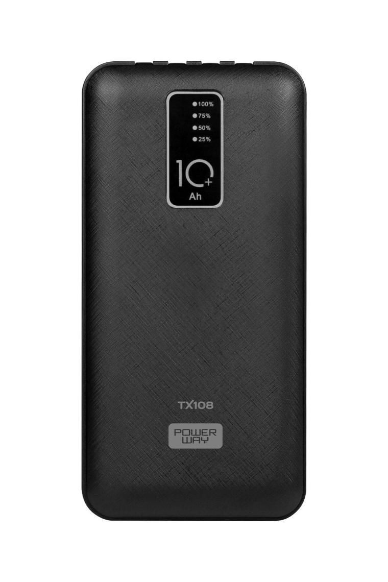 Powerway TX108 10000 mAh Type-C Micro USB Lightning Kablolu Dijital Göstergeli Powerbank Siyah