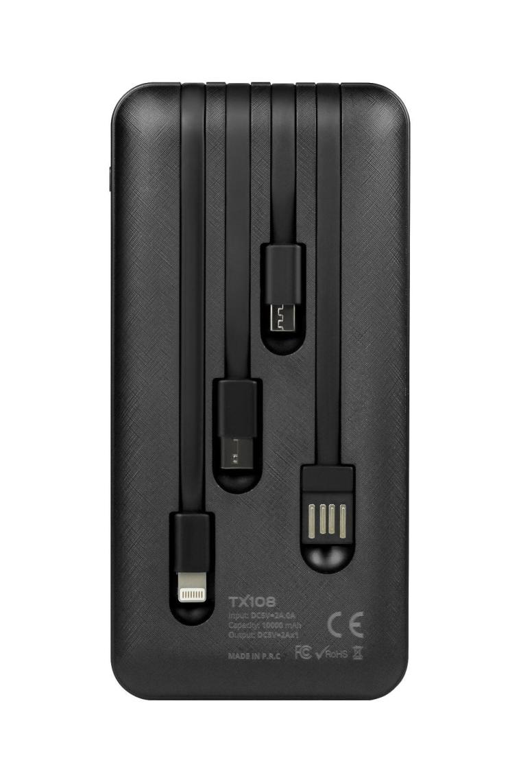 Powerway TX108 10000 mAh Type-C Micro USB Lightning Kablolu Dijital Göstergeli Powerbank Siyah