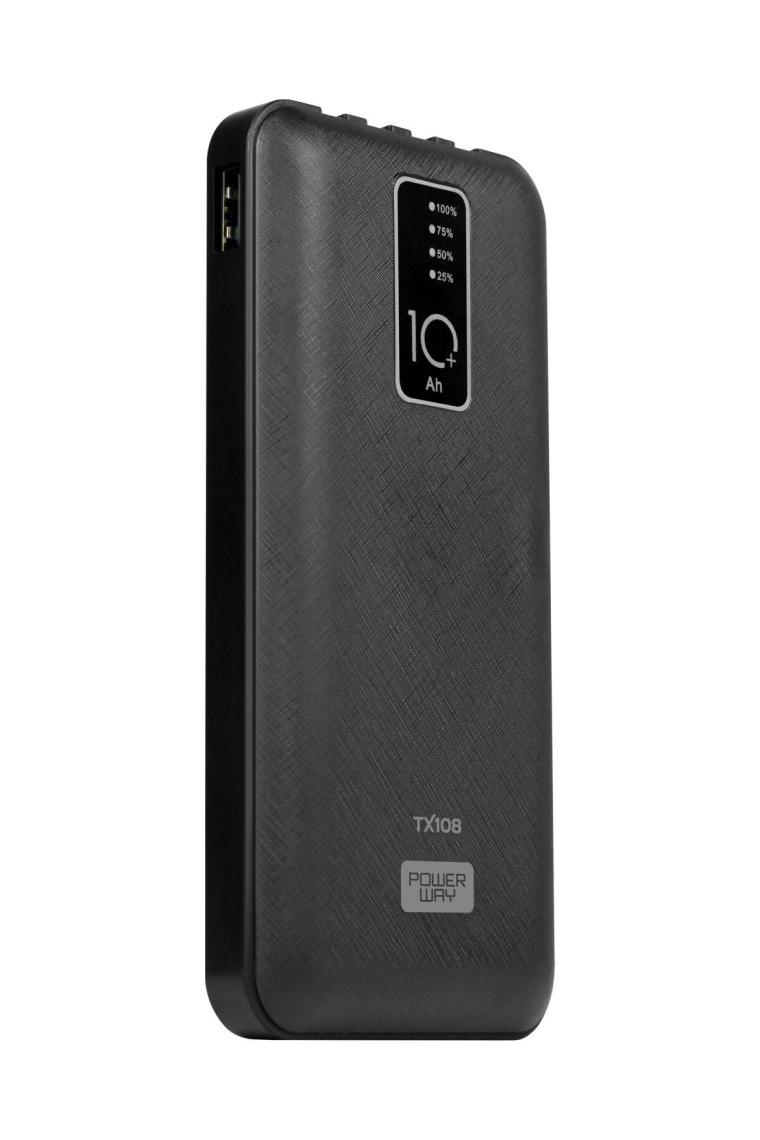 Powerway TX108 10000 mAh Type-C Micro USB Lightning Kablolu Dijital Göstergeli Powerbank Siyah