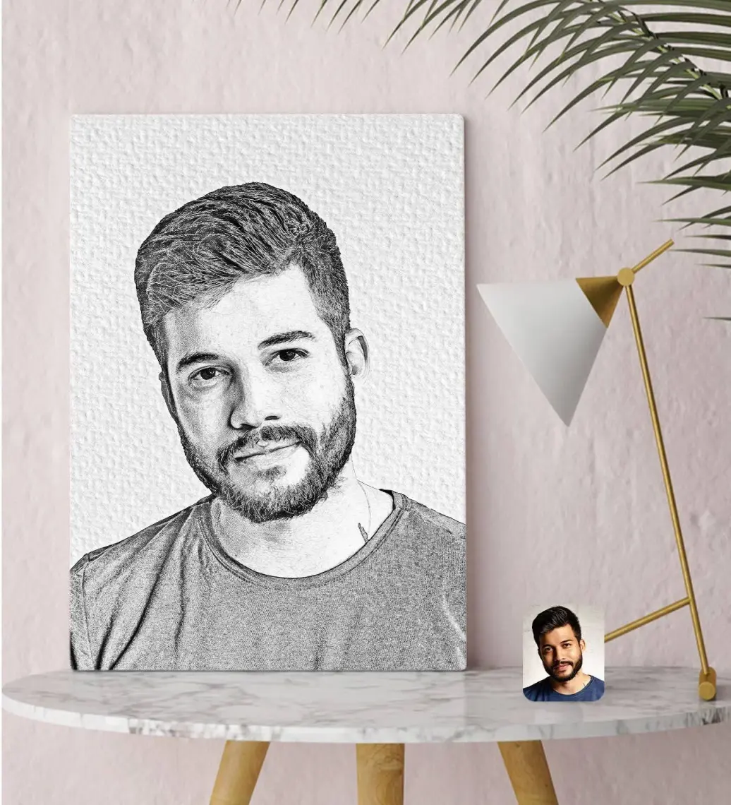 Bk Gift Kişiye Özel Karakalem Kanvas Tablo, Karakalem Tablo 30X50CM, Duvar Dekoru, Arkadaşa Hediye, Sevgiliye Hediye, Ev ve Ofis Hediyesi