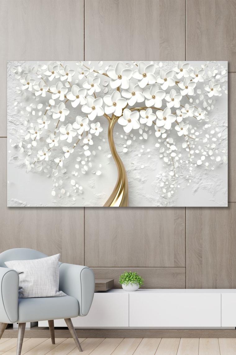 Hediyeler Kapında 50X70 Dekoratif Beyaz Gelincik Duvar Kanvas Tablo