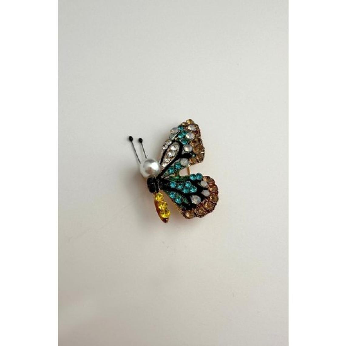 İncili Taşlı Renkli Kelebek Broş (En:3 cm Boy:4,5 cm)