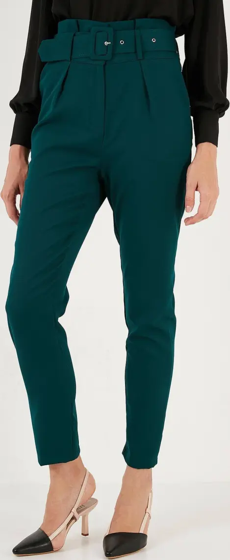 Lela Yüksek Bel Cepli Kemerli Regular Fit Kumaş Pantolon Bayan Pantolon 611PL04
