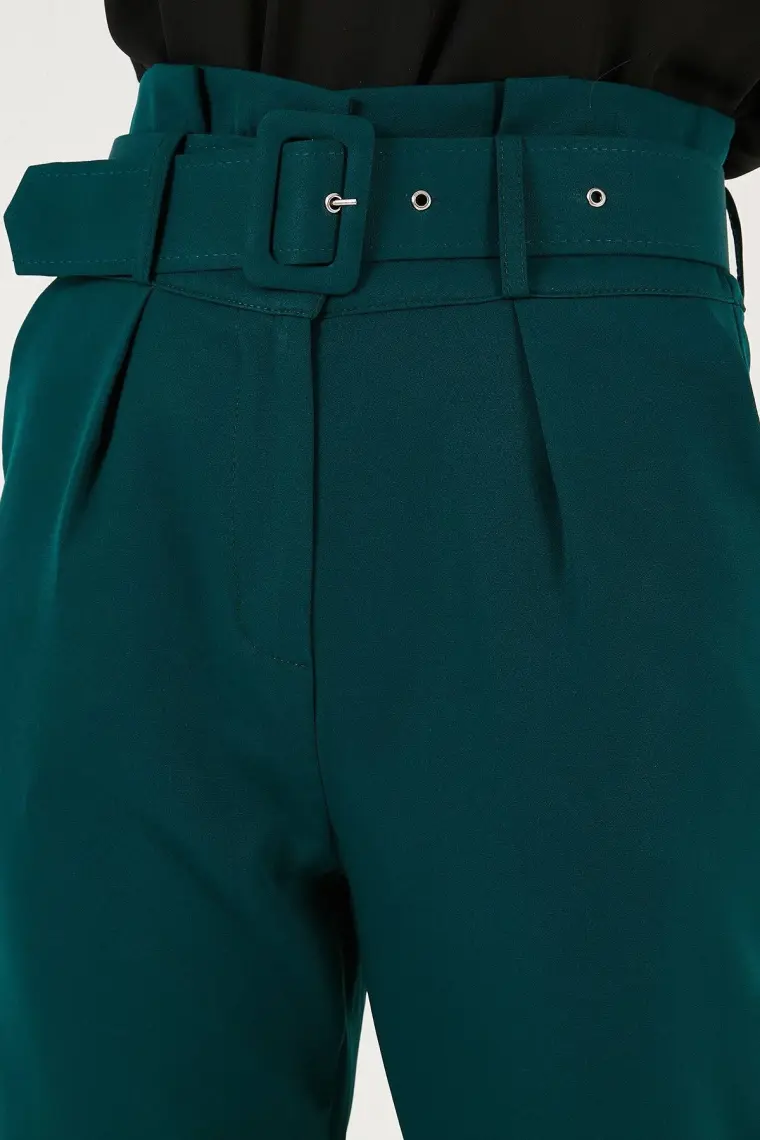 Lela Yüksek Bel Cepli Kemerli Regular Fit Kumaş Pantolon Bayan Pantolon 611PL04