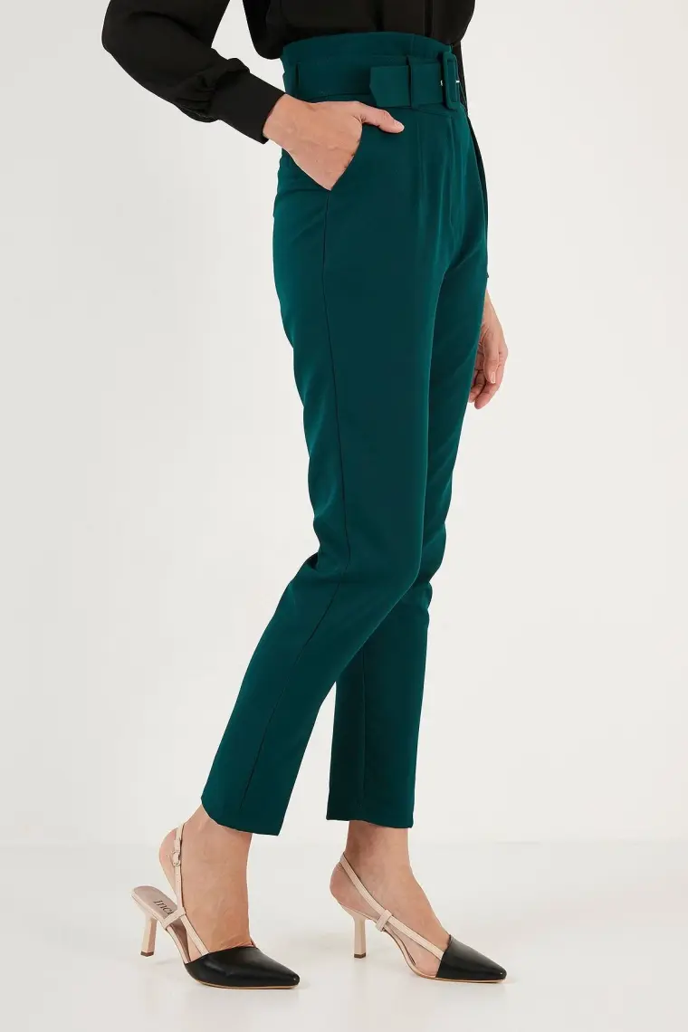 Lela Yüksek Bel Cepli Kemerli Regular Fit Kumaş Pantolon Bayan Pantolon 611PL04