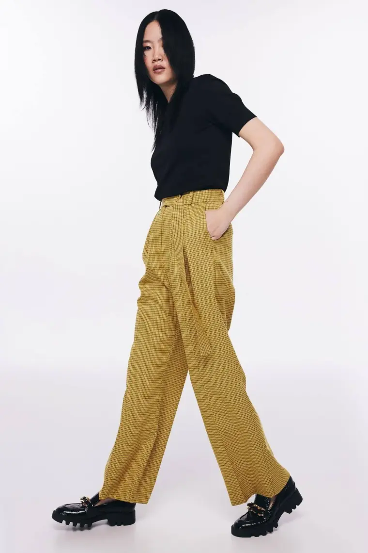 Twist Ekose Desen Kuşaklı Pantolon