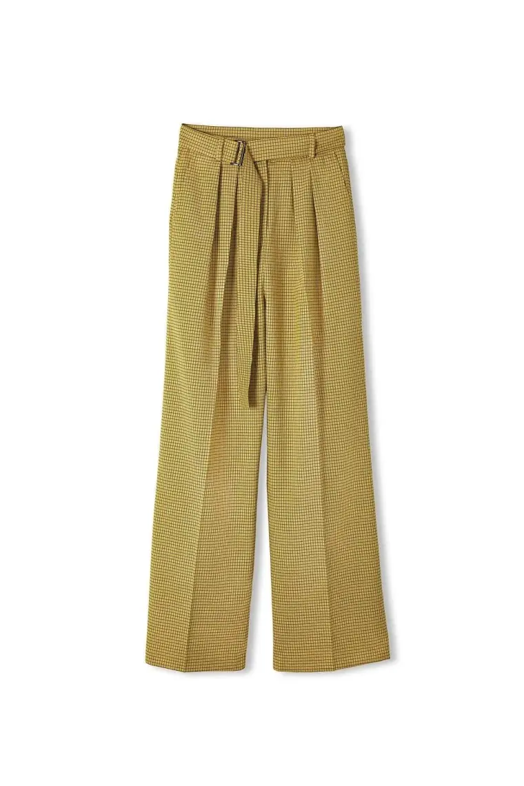 Twist Ekose Desen Kuşaklı Pantolon