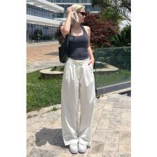 Madmext Beyaz Yüksek Bel Rahat Kesim Bol Paça Pantolon Mg2120