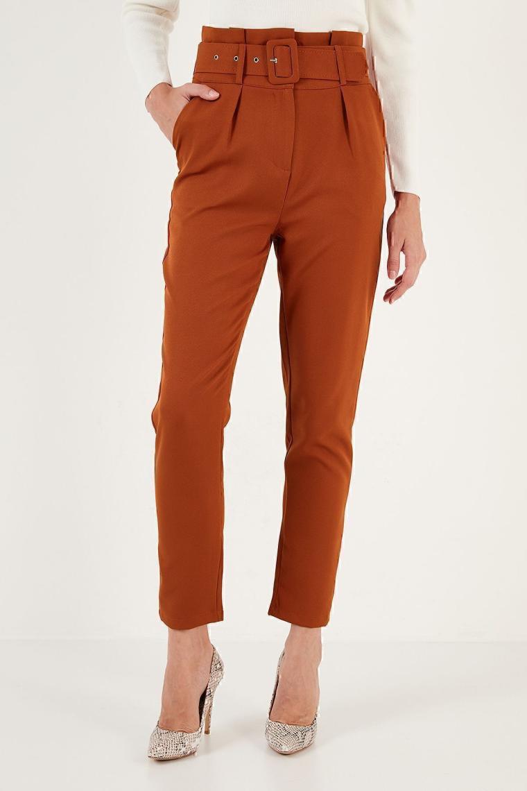 Lela Yüksek Bel Cepli Kemerli Regular Fit Kumaş Pantolon Bayan Pantolon 611PL04