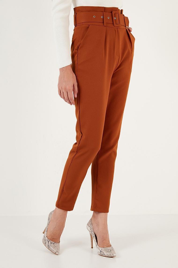 Lela Yüksek Bel Cepli Kemerli Regular Fit Kumaş Pantolon Bayan Pantolon 611PL04