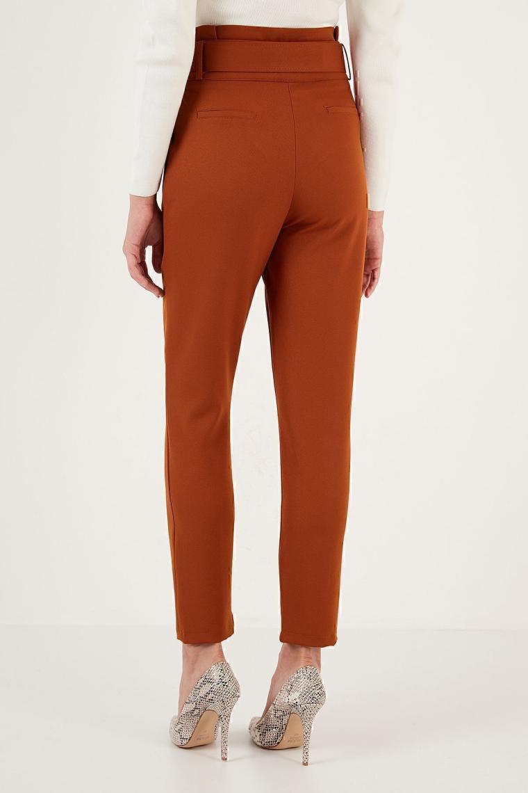 Lela Yüksek Bel Cepli Kemerli Regular Fit Kumaş Pantolon Bayan Pantolon 611PL04