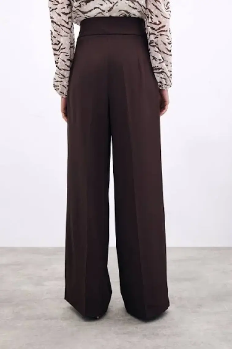 Sateen Bel Aksesuarlı Bol Paça Pantolon - Sax Mavi
