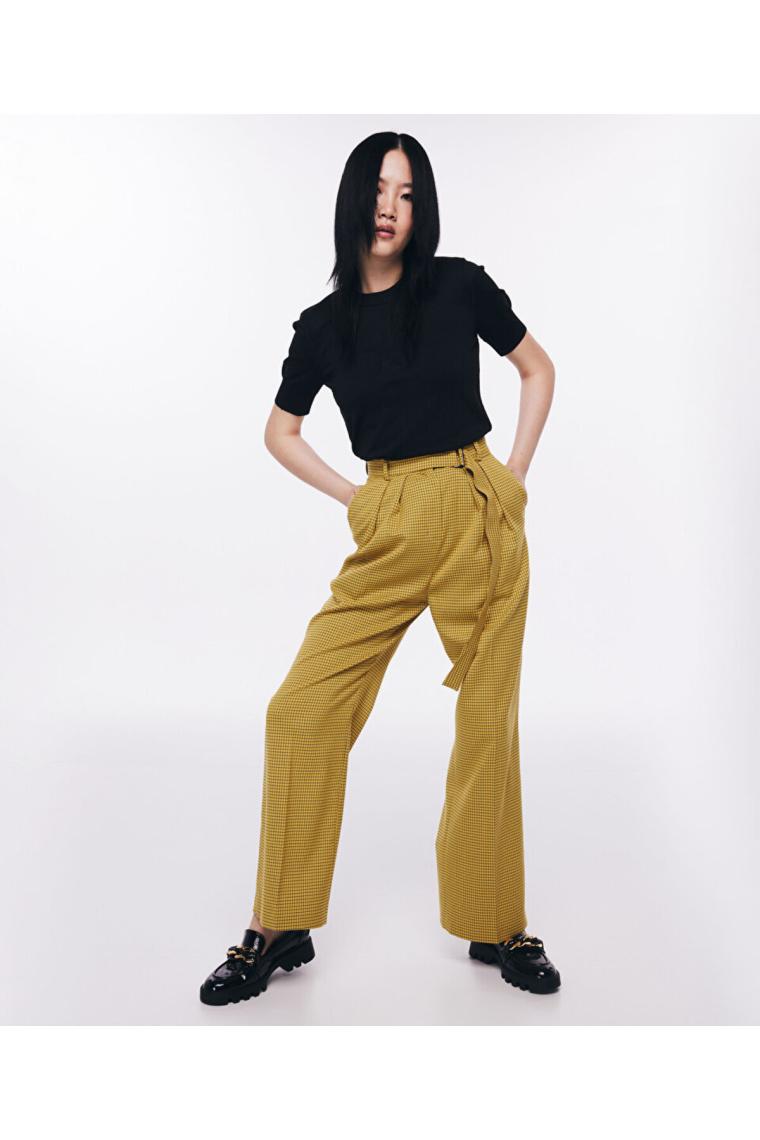 Twist Ekose Desen Kuşaklı Pantolon