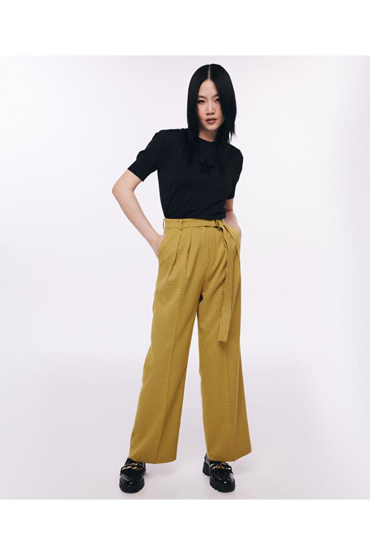Twist Ekose Desen Kuşaklı Pantolon